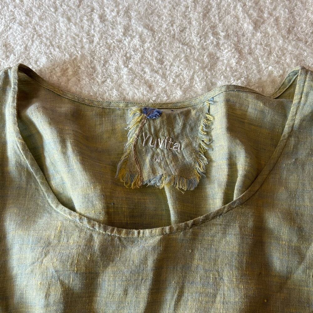 Yuvita Light Green 100% Linen Maxi Dress Size Medium - Picture 2 of 6